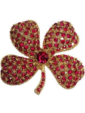 Signed ART Arthur Pepper Gold-Tone RES Pink Rhinestone Clover Leaf Brooch